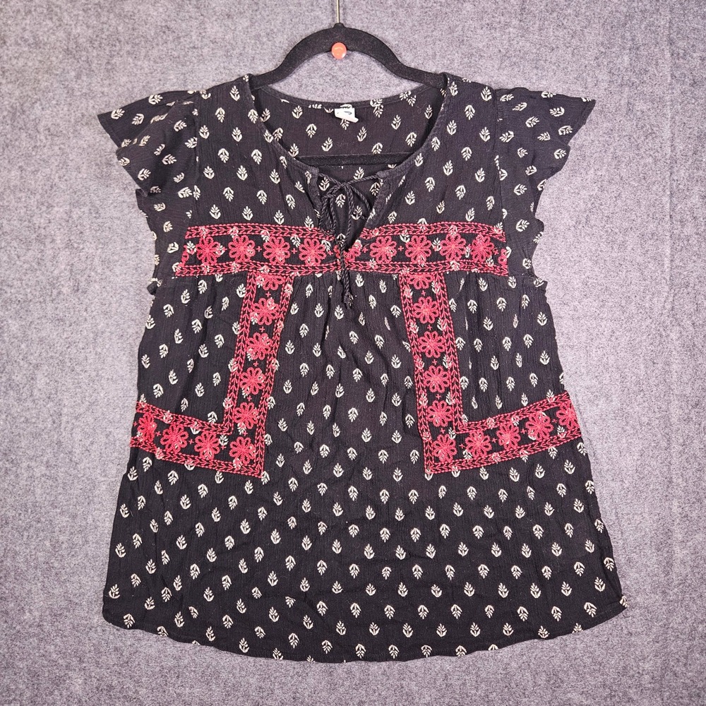 Old Navy Womens Embroidered Boho Flutter Sleeve Cotton Blouse Folk CottageSz M